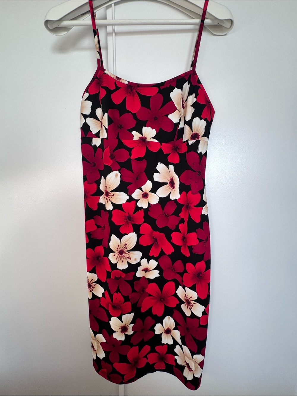 Reitmans Black Midi Slip Dress with Red & Cream Floral Print